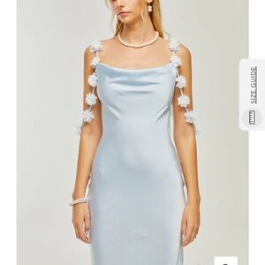 Elegant Light Blue Dress with Floral Straps